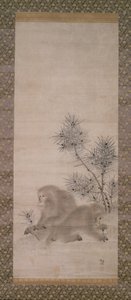 Monkeys with Pine Saplings and Butterfly by Mori Sosen